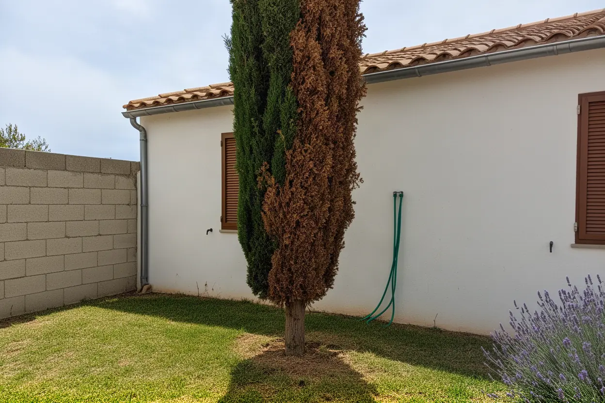 Cyprès dangereux avant démontage contrôlé à Ajaccio