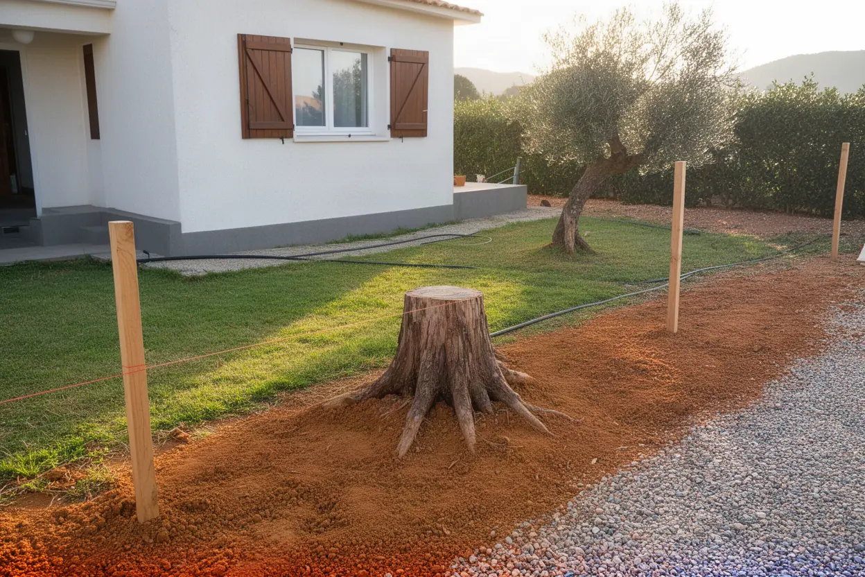 Souche sur tracé de clôture à Propriano