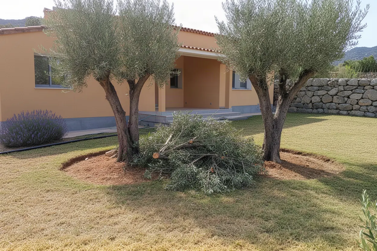 Déchets d'élagage au sol à Propriano